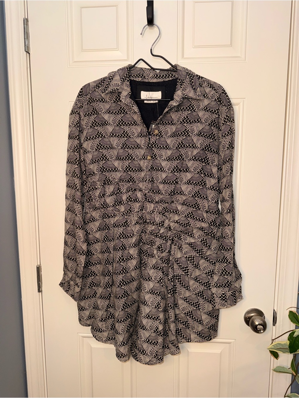 Anthropologie Black & White Geometric Button-Up Shirt Dress